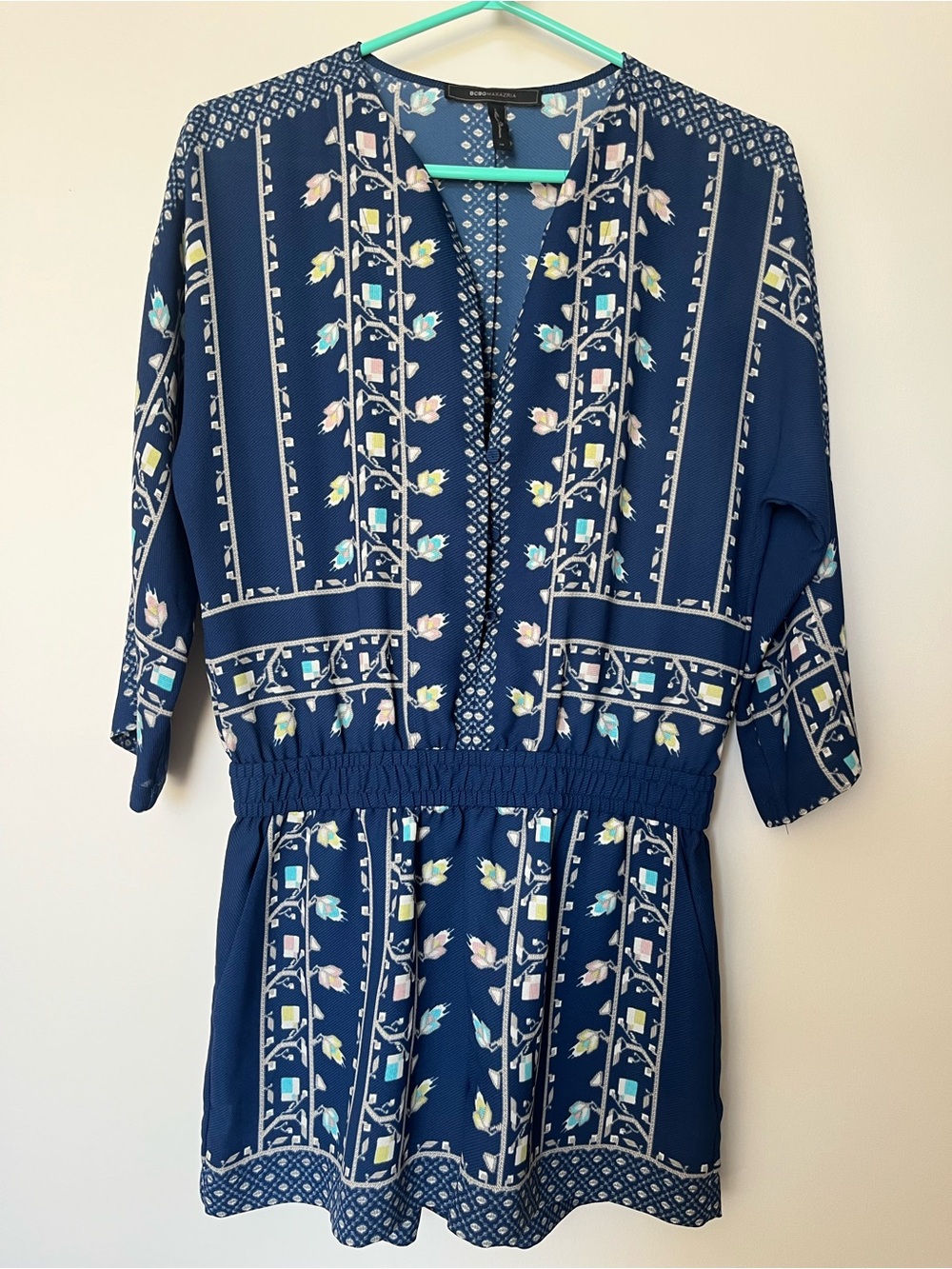 BCBGMaxAzria Navy Blue Floral Print Romper